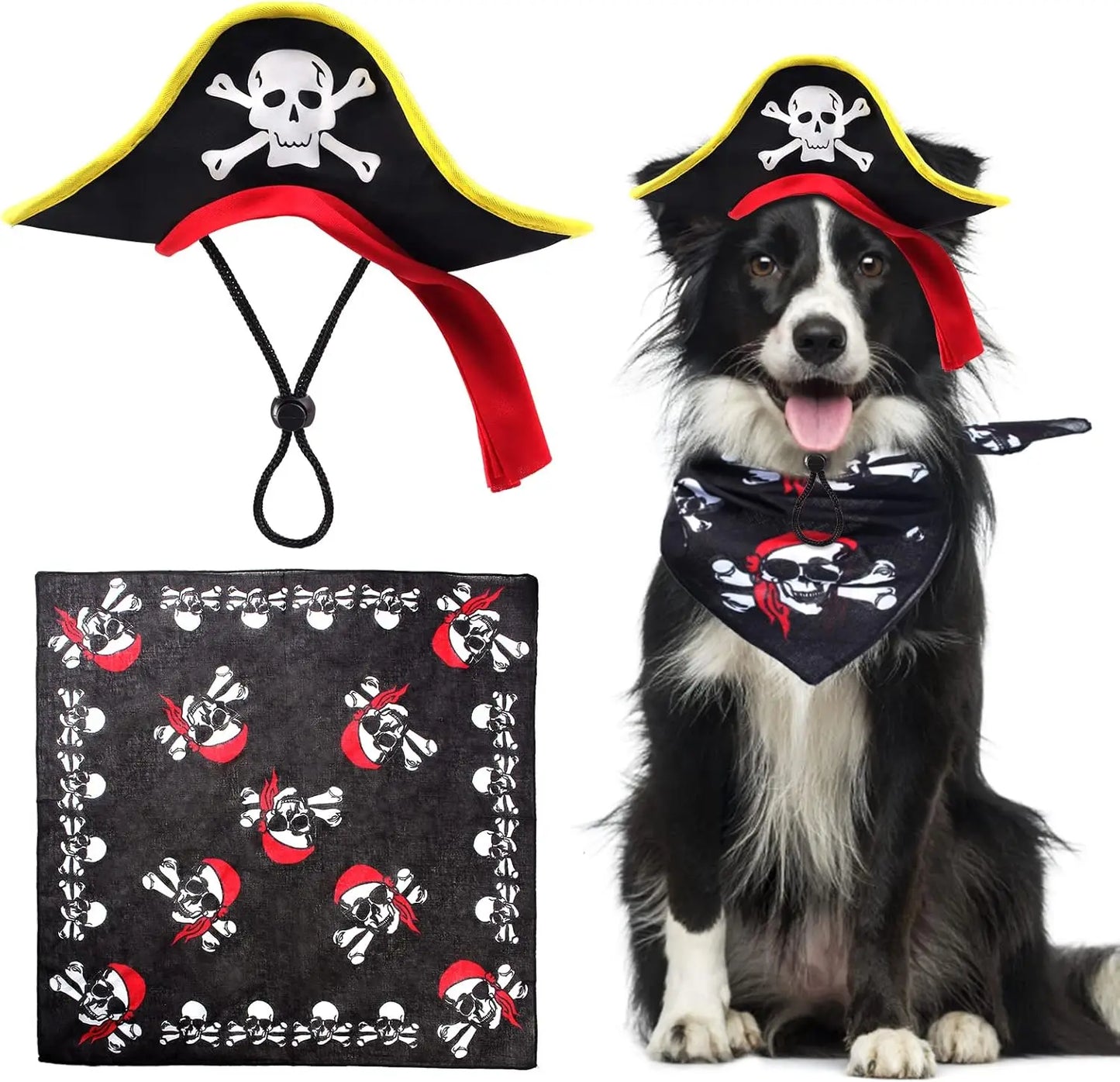 ATUBAN Skull Print Pet Pirate Hat with Pirate Skull Bandana Dog Cat Captain Cap Halloween Pirate Cosplay Costume Halloween Party
