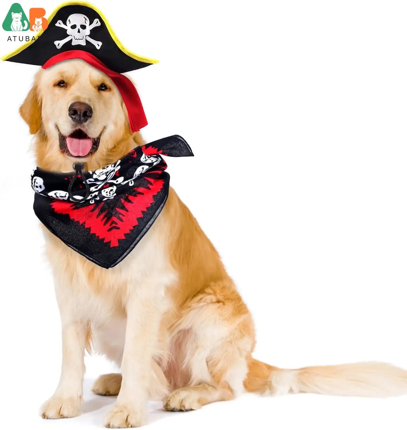 ATUBAN Skull Print Pet Pirate Hat with Pirate Skull Bandana Dog Cat Captain Cap Halloween Pirate Cosplay Costume Halloween Party