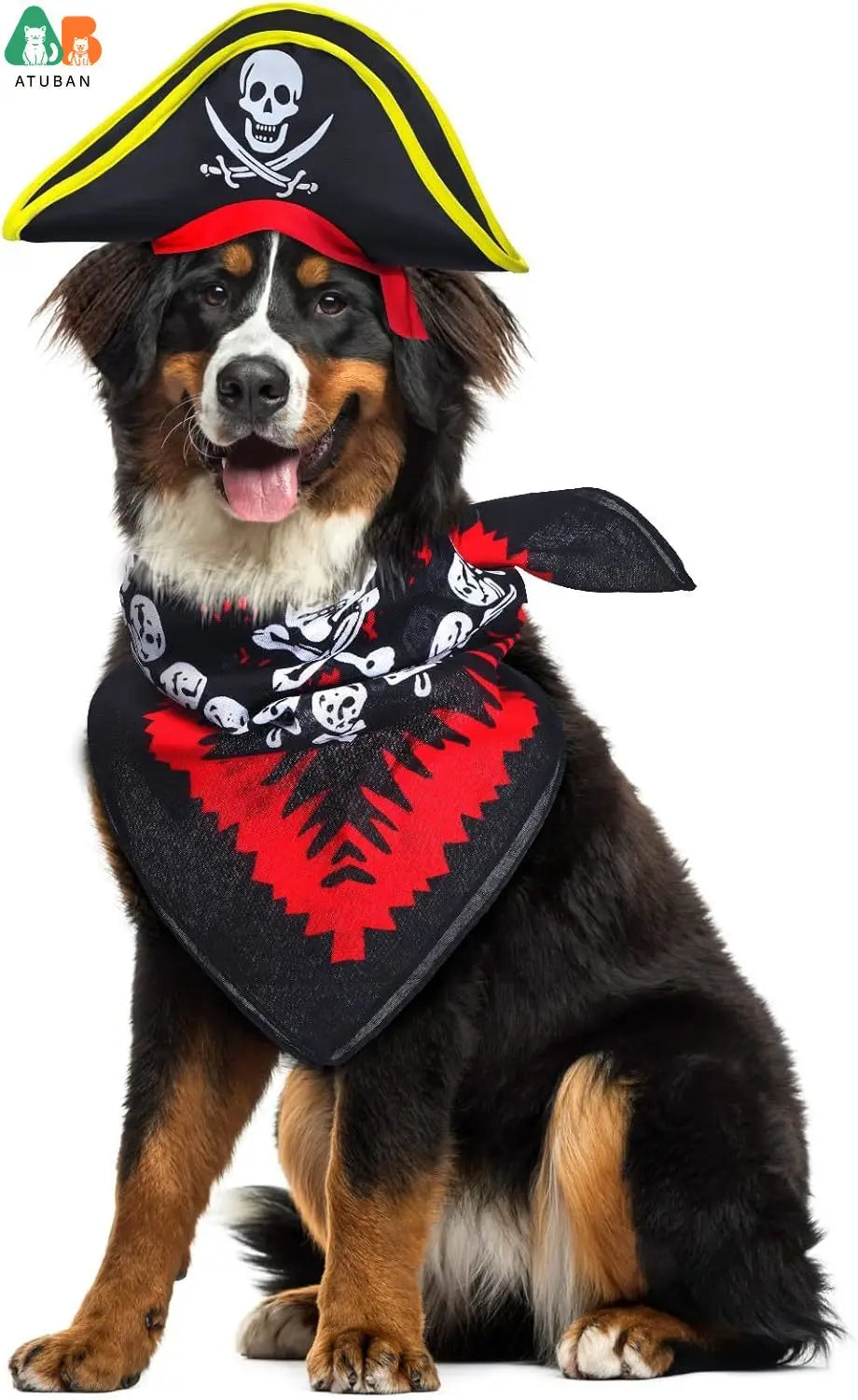 ATUBAN Skull Print Pet Pirate Hat with Pirate Skull Bandana Dog Cat Captain Cap Halloween Pirate Cosplay Costume Halloween Party