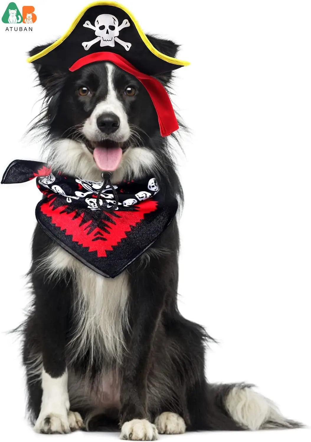 ATUBAN Skull Print Pet Pirate Hat with Pirate Skull Bandana Dog Cat Captain Cap Halloween Pirate Cosplay Costume Halloween Party