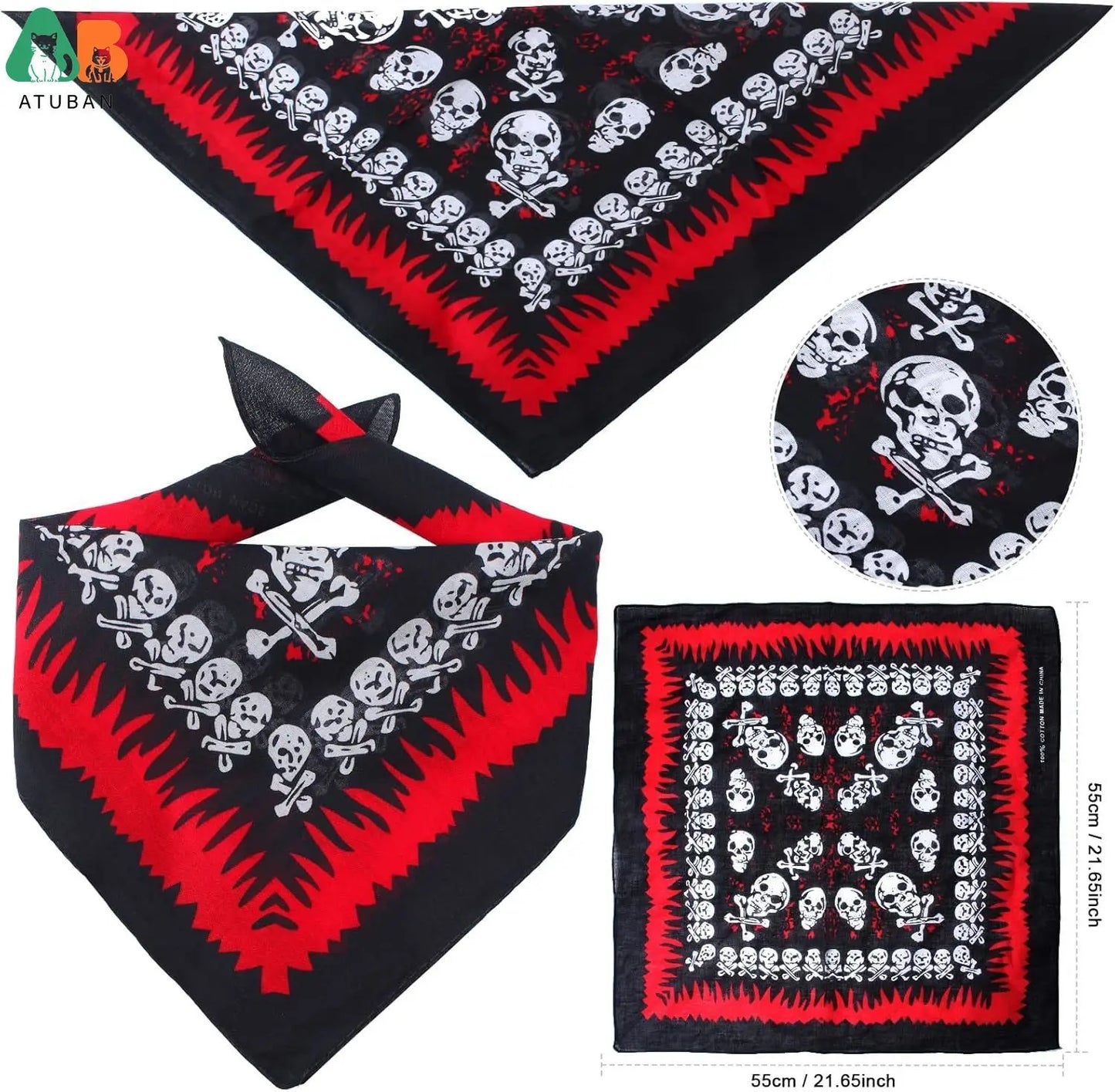 ATUBAN Skull Print Pet Pirate Hat with Pirate Skull Bandana Dog Cat Captain Cap Halloween Pirate Cosplay Costume Halloween Party