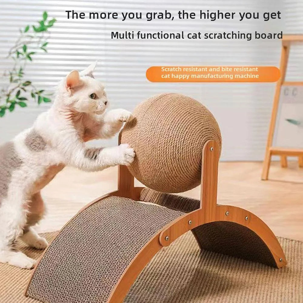 2 In 1, Cat Scratching Ball Wooden Cat Scratcher, Natural Sisal Scratch Board Scratching Column, Wear-Resistant Paw Wood Scraper