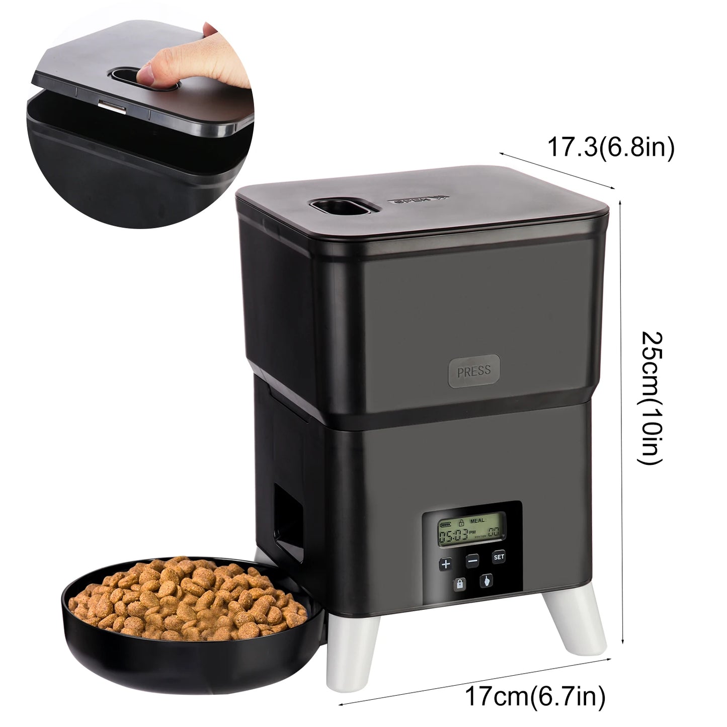 Automatischer Futterspender für Katzen mit Knopf, intelligenter, langsamer Futterspender für Hunde mit großer Kapazität und Zeitsteuerung, Futternapf für Katzentrockenfutter