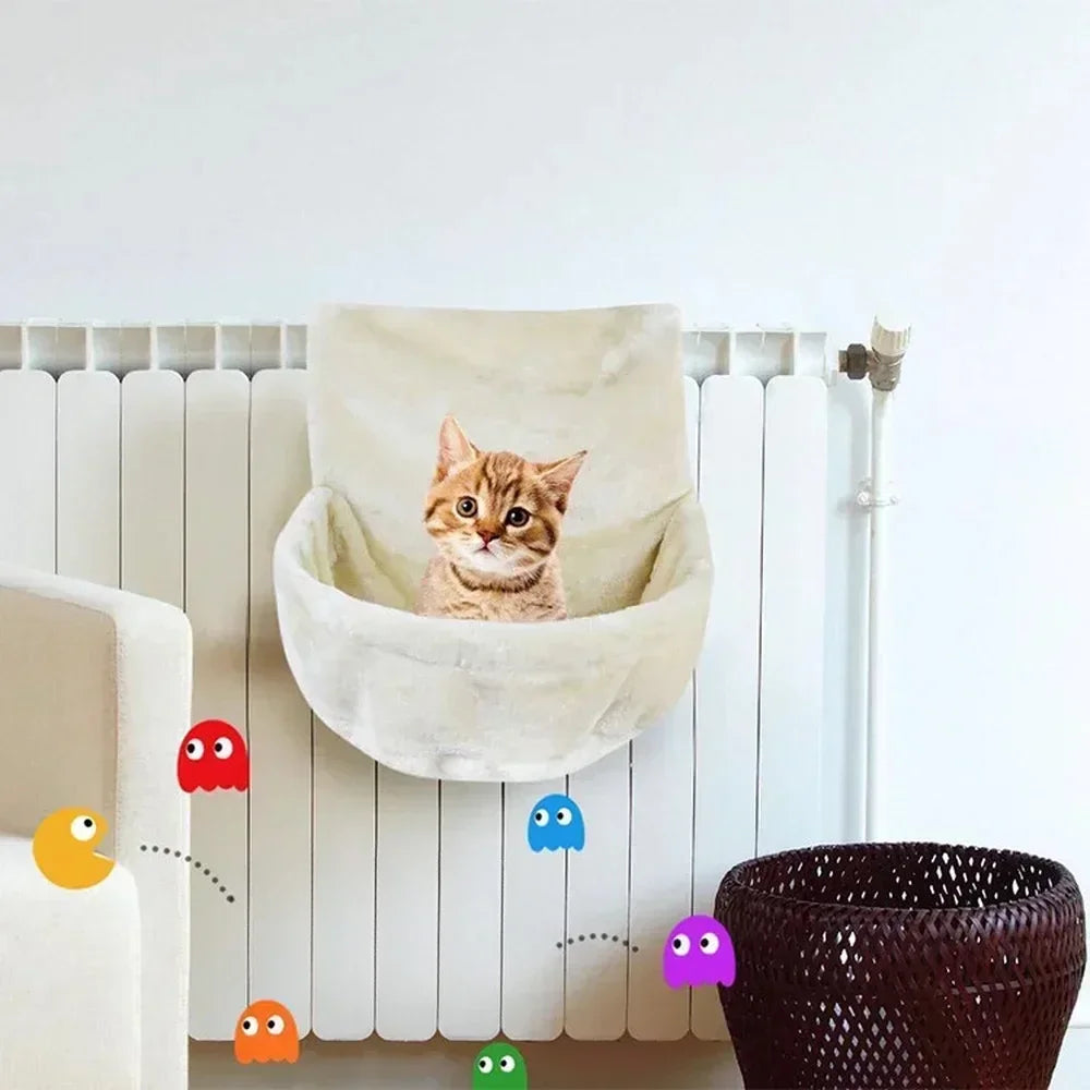 Cat Plush Radiator Bag Soft Cat Hanging Bed with Strong Durable Iron Frame Warm and Cosy Cat Hanging Hammock for Small Pets