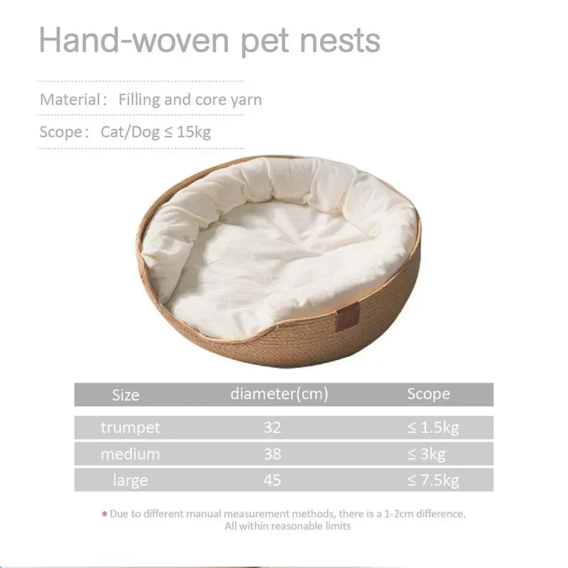 Bamboo Weaving Cat Bed Sofa House - Eco-Friendly Warm Pet Nest for Indoor Cats, Small Medium Cat Furniture Pet Sleeping Supplies