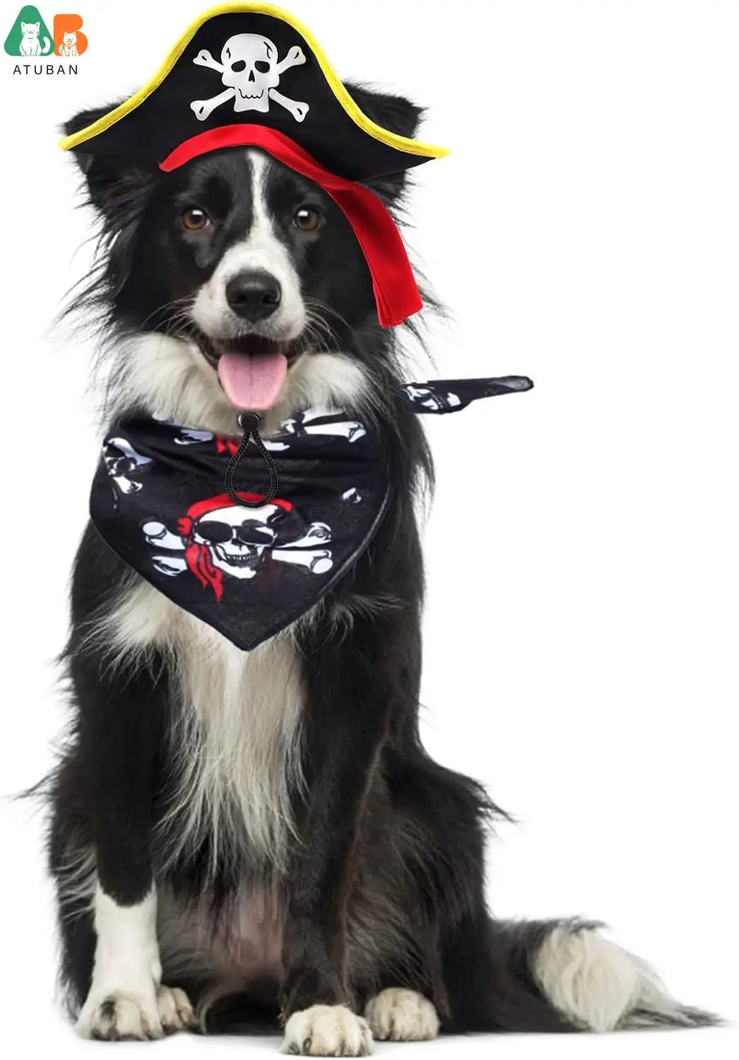 ATUBAN Skull Print Pet Pirate Hat with Pirate Skull Bandana Dog Cat Captain Cap Halloween Pirate Cosplay Costume Halloween Party