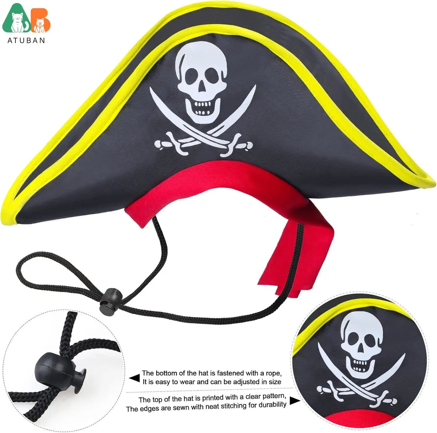 ATUBAN Skull Print Pet Pirate Hat with Pirate Skull Bandana Dog Cat Captain Cap Halloween Pirate Cosplay Costume Halloween Party