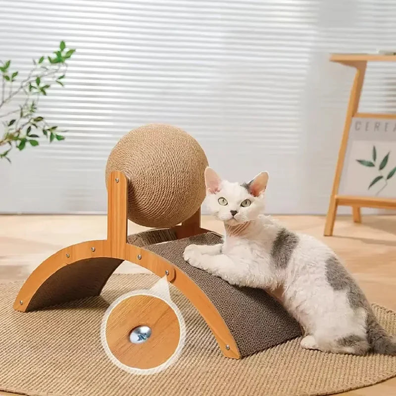 2 In 1, Cat Scratching Ball Wooden Cat Scratcher, Natural Sisal Scratch Board Scratching Column, Wear-Resistant Paw Wood Scraper