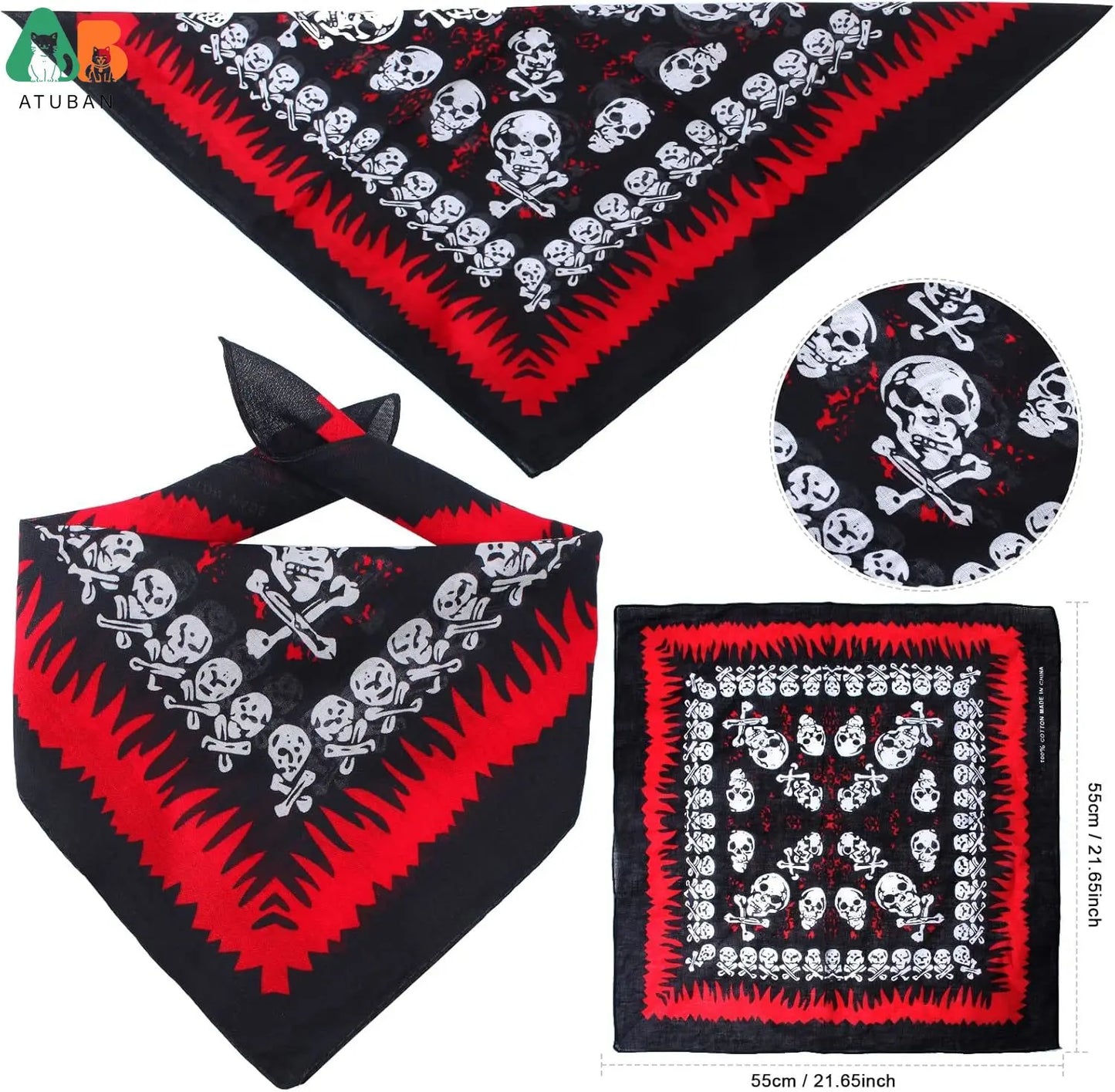 ATUBAN Skull Print Pet Pirate Hat with Pirate Skull Bandana Dog Cat Captain Cap Halloween Pirate Cosplay Costume Halloween Party