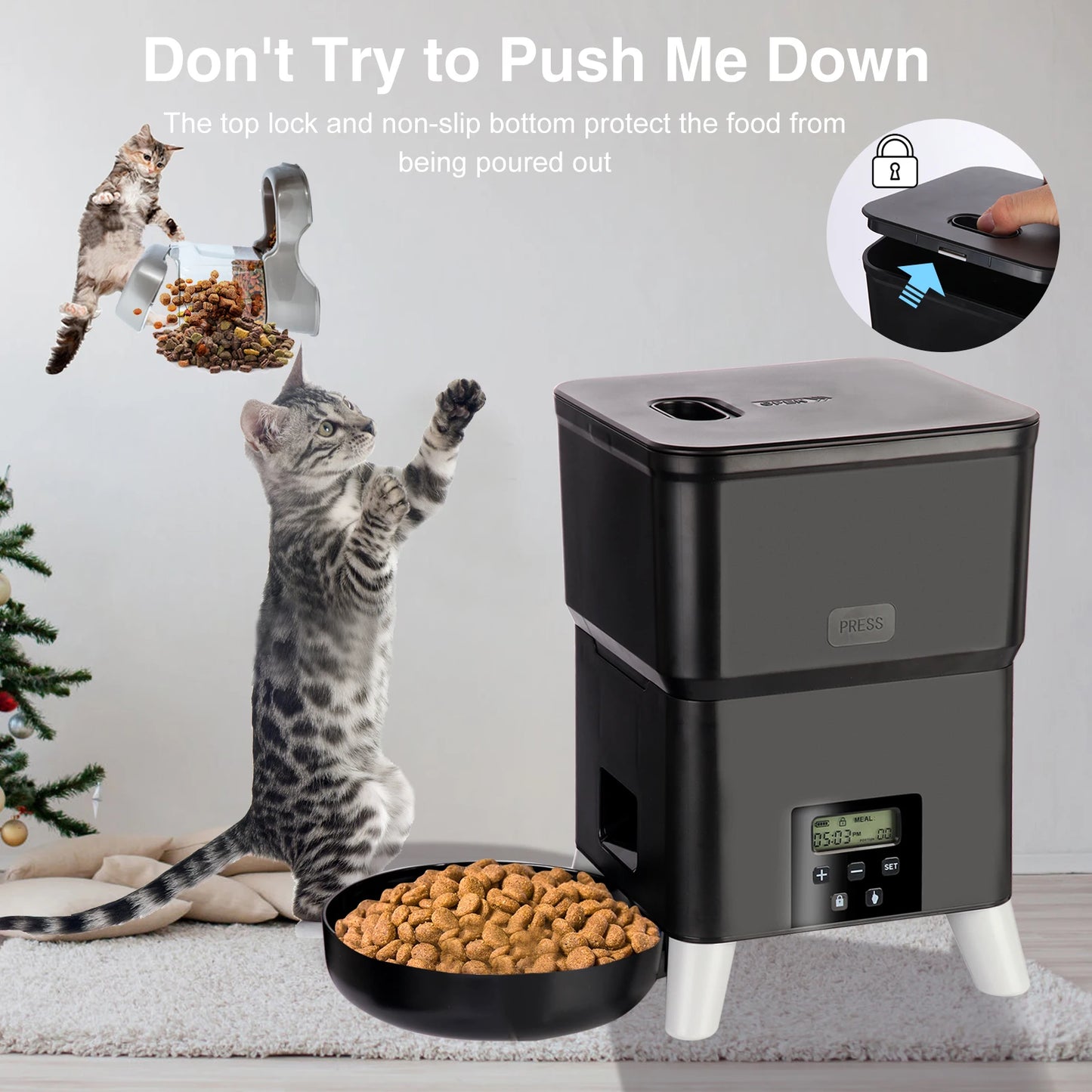 Automatischer Futterspender für Katzen mit Knopf, intelligenter, langsamer Futterspender für Hunde mit großer Kapazität und Zeitsteuerung, Futternapf für Katzentrockenfutter