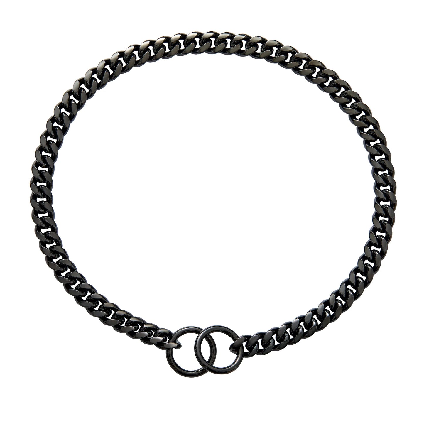 Hundehalsband mit Kette, Schwarz/Gold, 10 mm, kubanische Glieder, Hundehalsband, Schlupfkette aus Edelstahl für Hunde, strapazierfähig und kaufest