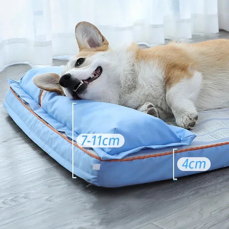 Summer Cooling Dog Bed For Large Medium Dog Puppy Orthopedic Memory Foam Mat With Pillow Breathable Waterproof Washable