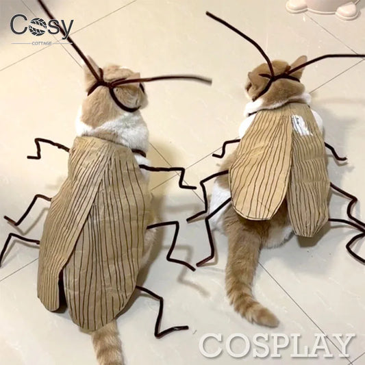 Realistisches Kakerlaken-Katzenkostüm mit abnehmbaren Flügeln. Lustige Kakerlakenkleidung für Katzen | Cosplay-Ankleide-DIY-Materialpaket