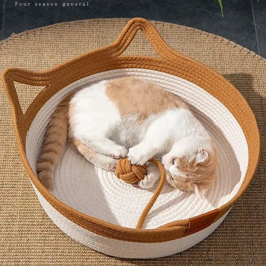 Sommer Cooles Haustierbett Rattan Katzennest Haus Mode Schlafkorb Handgewebtes atmungsaktives Hundebett Natürliche Pflanzenmatte