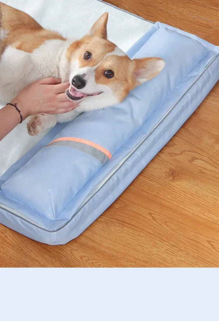 Summer Cooling Dog Bed For Large Medium Dog Puppy Orthopedic Memory Foam Mat With Pillow Breathable Waterproof Washable